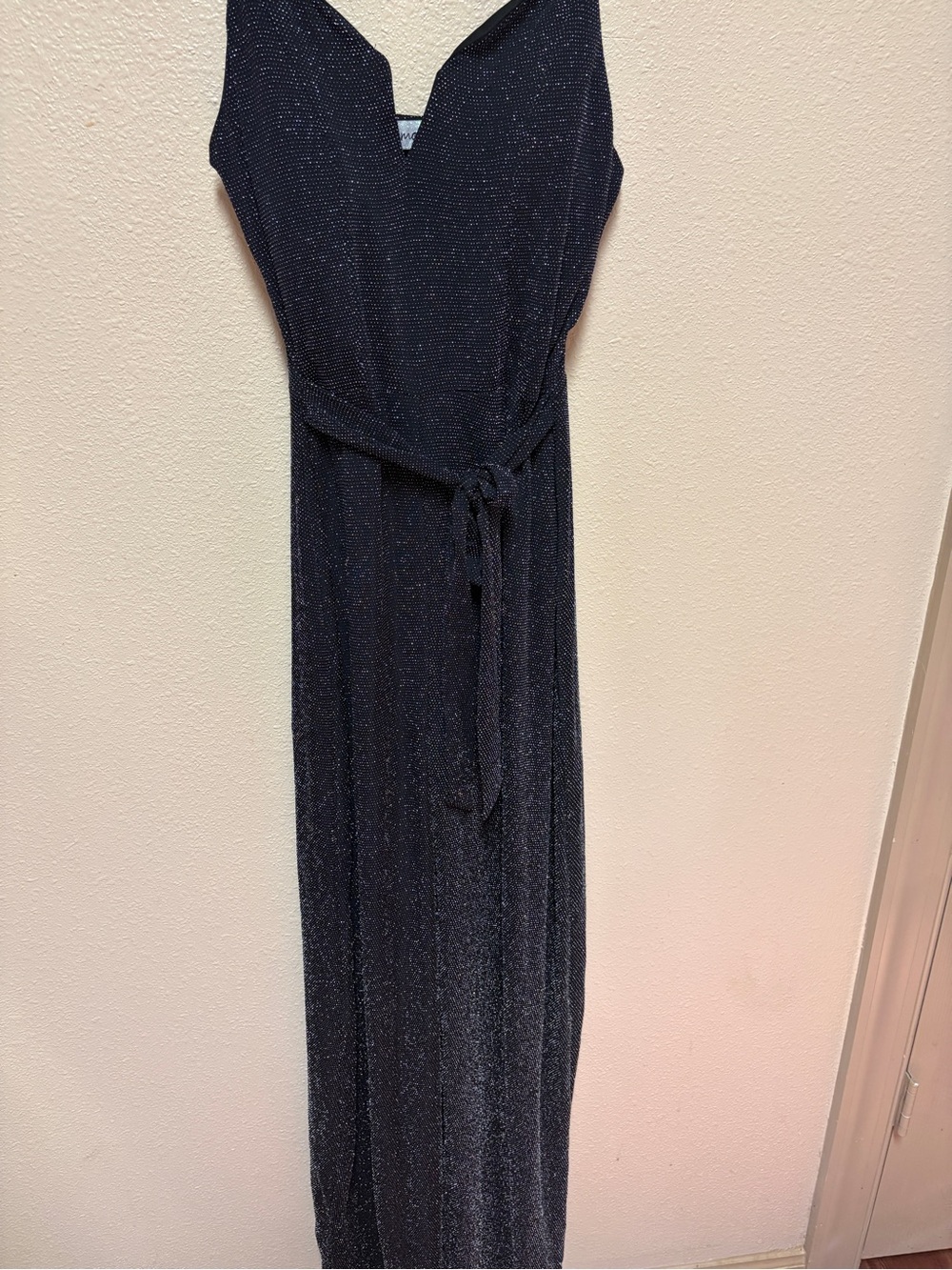 Almost Famous Midnight Sparkle V-Neck Sleeveless jumpsuit with Tie Waist